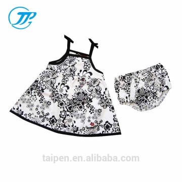 100% Cotton Baby Girls Dress Set Sleeveless Summer Party 2PC Set With Printing