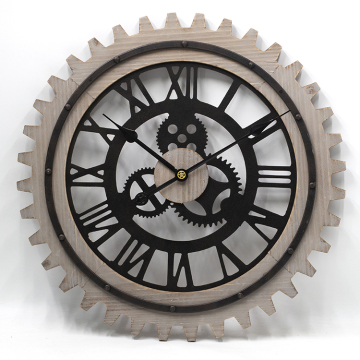 Vintage 24 Inch Wooden Wall Clock with Retro Battery Operated Glass Face and Rustic Roman Numerals