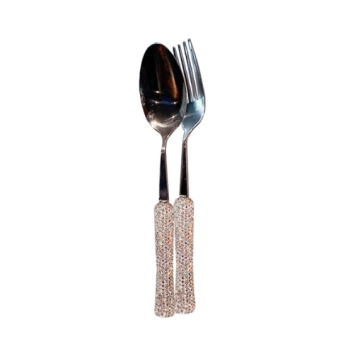 Bling Luxury Stainless Steel Dinnerware Set with Rhinestone Decorated Spoon and Fork for Home Dining