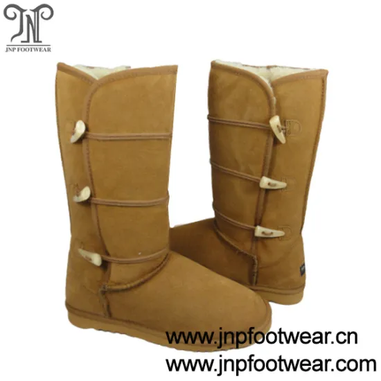 Tall sheep wool snow boots women with three toggles