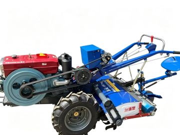 Helpful Tool Walk Tractor Paired With Rotary Tiller