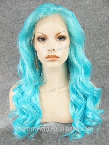 Cosplay Party Synthetic Lace Front Wigs for Party Long Blue Color Wavy Texture Wigs