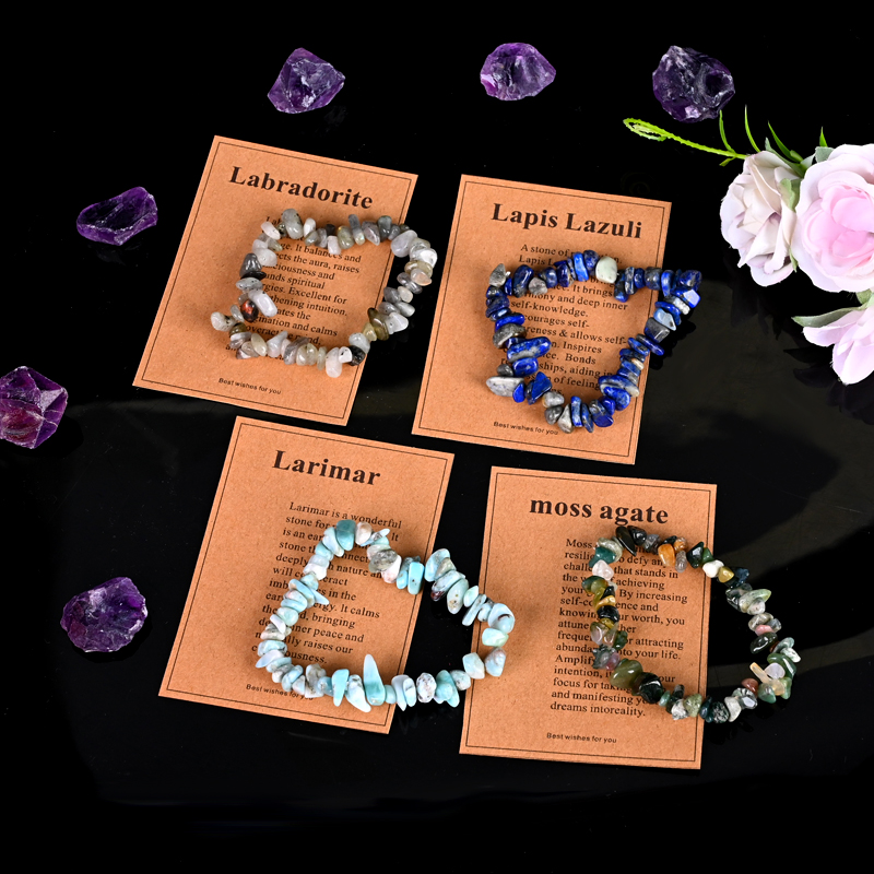 Pulsera de chip de cristal de cuarzo de rosa natural para curación