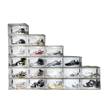 Multicolor Side Opening Clear Stackable Magnetic Door Shoe Storage Box for Large Sneakers Collection