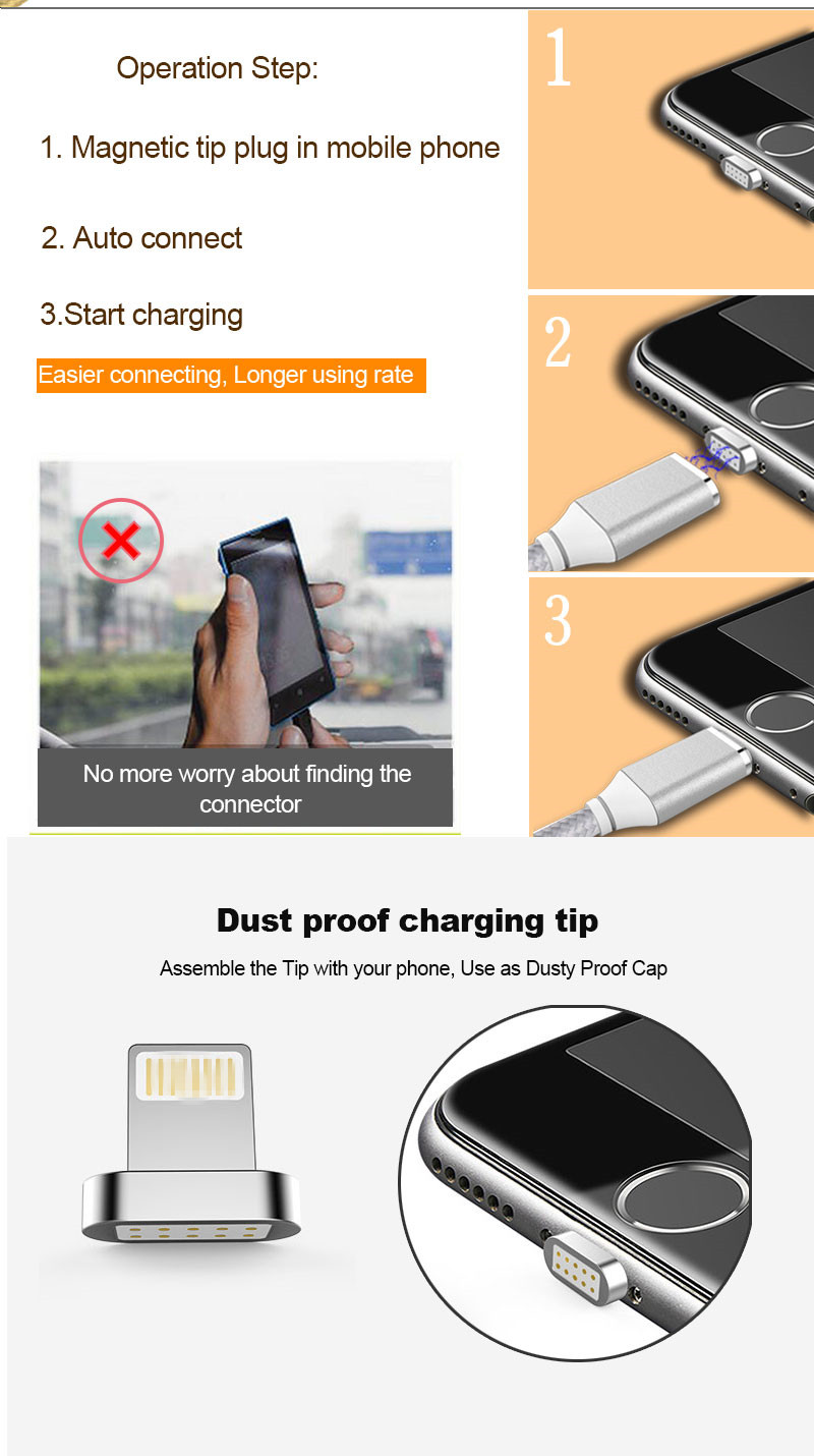 2a usb magnetic charger cable magnet head 3