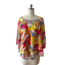 Colorful Abstract Waves Print Geometric Tunic Shirt Bright