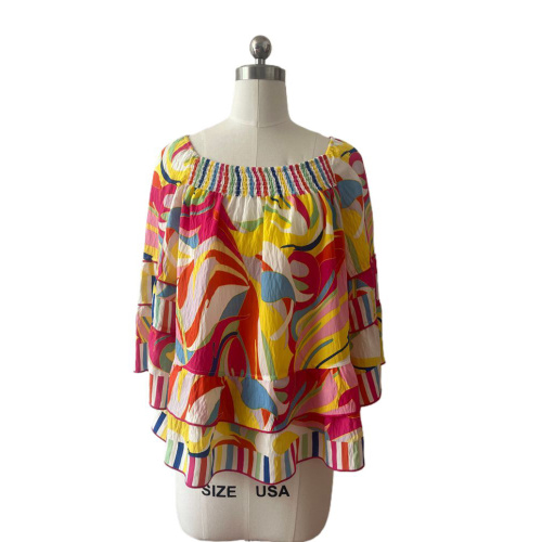Colorful Abstract Waves Print Geometric Tunic Shirt Bright