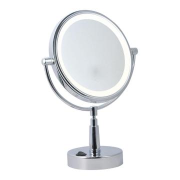 Round lighted two way standing mirror