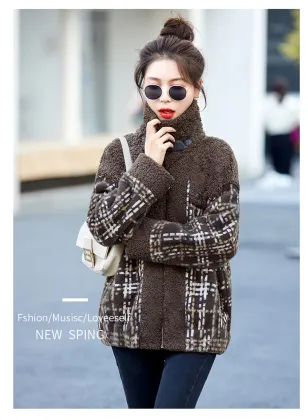 Lambswool fur one short jacket female