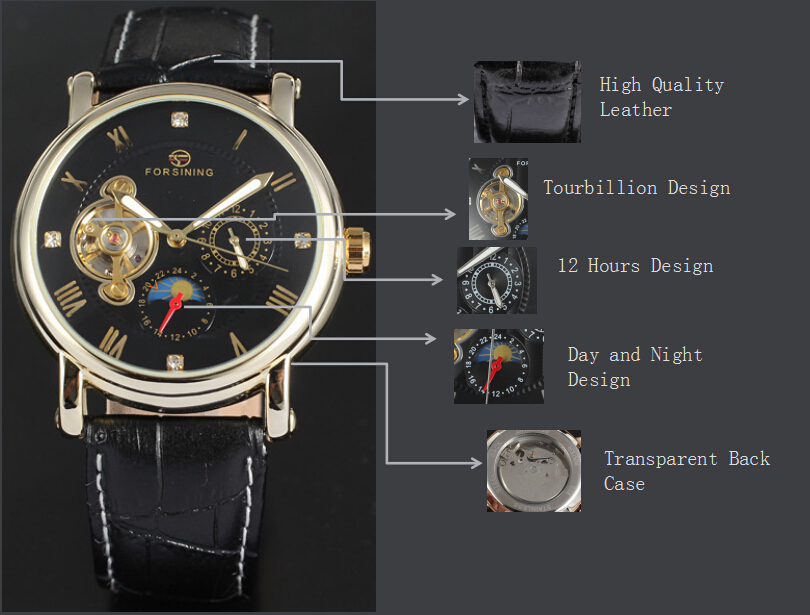 Stainless steel caseback automatic watches for male