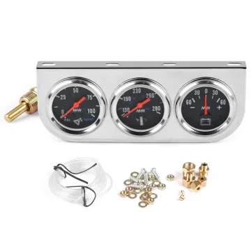 Black Face Chrome Panel Oil Pressure, Water Temperature, and Amp Meter Triple Gauge Kit for Car