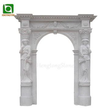 White Marble Arch Door Frame with Hand Carved Roman Figure Statue for House Villa Construction Decoration