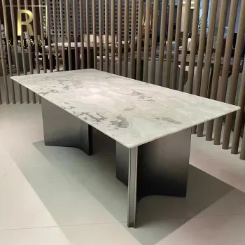High End Italian Design Villa Luxury Nature Stone Marble Dining Table with Metal Legs