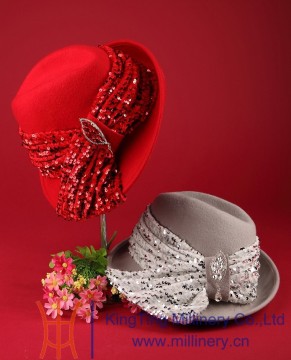 Red / Gray hand made funny wool felt hat