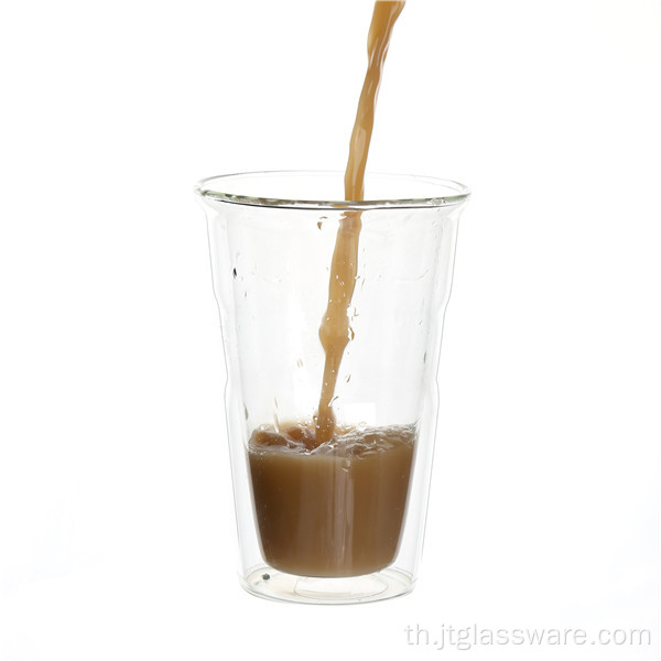 ถ้วยกาแฟแก้ว Borosilicate สูงสองชั้น