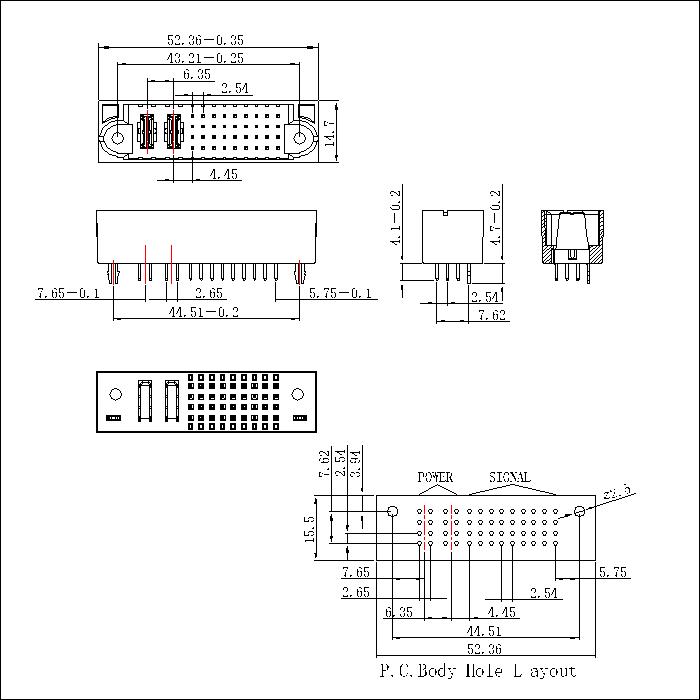 PSPM6.35S-0236G0G0AEX 6.35MM 2P Power+36P Signal Male Straight Dip Power Connector