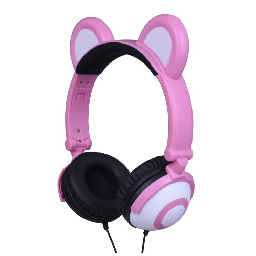 Anak-anak Lipat LED Light Panda Ear Wired Headphone