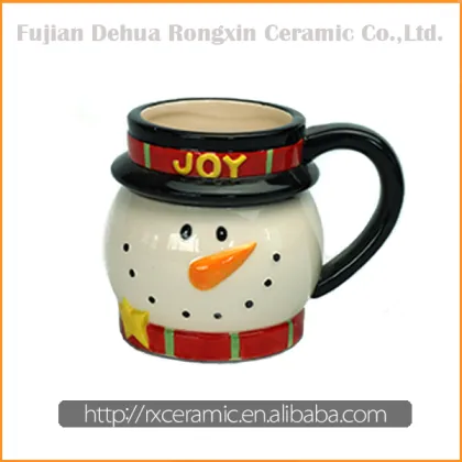 Joy snowman design customized painting ceramic mugs with decoration