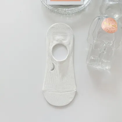 Summer Thin Cartoon Embroidered Invisible Anti-Slip Cotton Boat Socks for Women