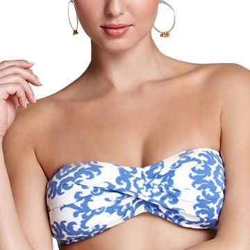 Lady's Bikini Top with Prints/Tie on Neck and Back with Push-up Pads/Adjustable Straps/Made of Nylon