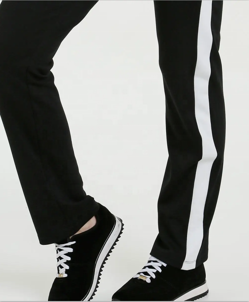 Pantalon à panneau latéral contrasté noir et blanc