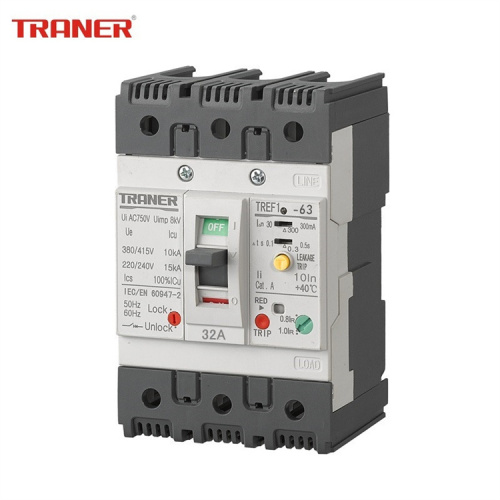 3P ELCB Earth Leakage 63A MCCB พร้อมการป้องกันการรั่วไหลของโลก 30mA, 100mA