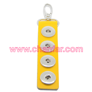 Fashion Design Yellow 4 Charms Leather Button Charm keychain Jewelry with lobster clasp