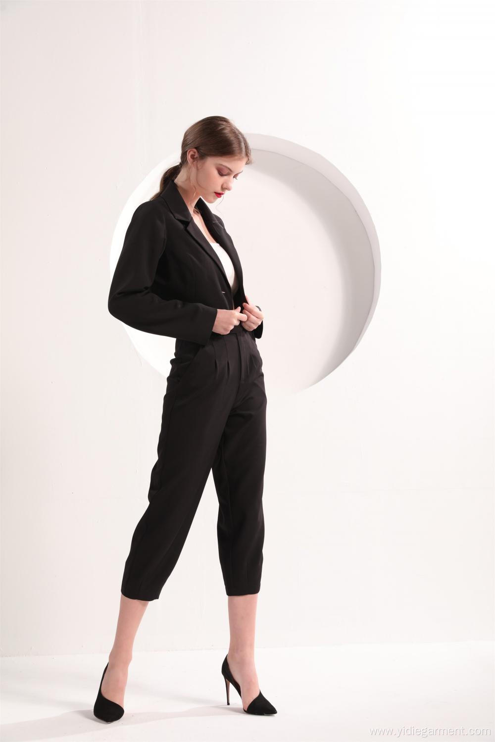 Ladies' Black Color Cropped Blazer and Trousers