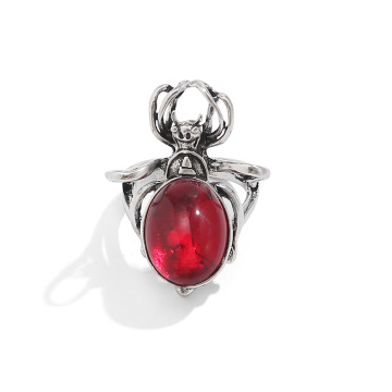 Halloween Red Gem Spider Punk Necklace Set for Women - Bloody Choker with Ring
