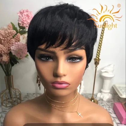 Sunlight Vendo Machine Sewing Making Guangzhou Straight Made Pixie Belle Short Weave Bob Perm Human Wig No Lace