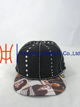 Women Fashion Black Snapback Cap With Flat Brim And Rhinestone Wholesale WJG003
