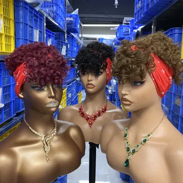 Short Curly Headband Wig Afro Puff Pixie Human Hair for Black Women