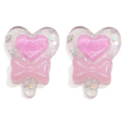Glitter Heart Shaped Lollipop Resin Beads Kawaii Magic Sticks Diy Art Decor Hairpin Ornament Craft Pendant Jewelry Accessories