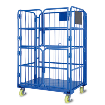 4-Wheels Security Roll Steel Metal Cargo Storage Cage with Wire Mesh and Plastic Pallet