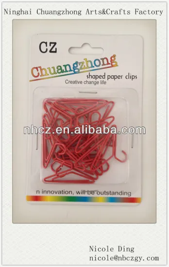 Red Hanger Shaped Paper Clips Packed in a Blister Card