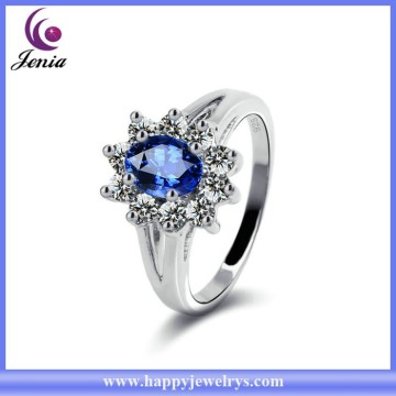 Beautiful design blue zircon ring 925 silver ladies gold finger ring wholesale ( YWR2014117-1)
