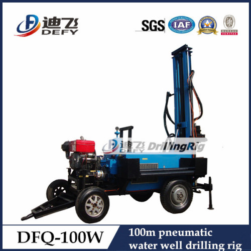 Rock Killer! 100m Small Trailer Mounted Air Compressor Pneumatic Water Well Drilling Machine