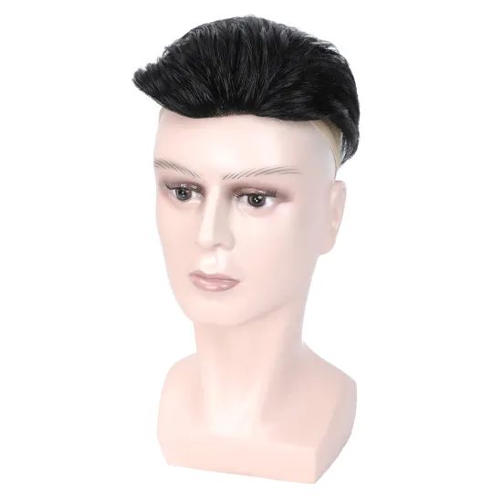 Uniky Stock human hair toupee hair replacement men's wigs lace base with poly around ready for shipment
