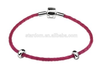 Braided Leather Bracelet with Sterling Silver Charm Beads