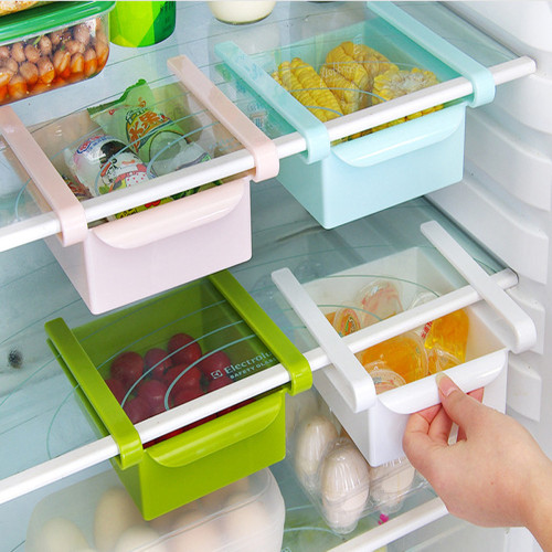 Slide Kitchen Fridge Freezer Space Saver Organizer Storage Rack Shelf Holder Organizer Drawer Refrigerator Storage Box Holder