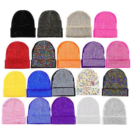 RW Unisex Shiny Bling Rhinestone Cuffed Beanie Hat