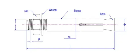 High Tensile Carbon Steel Expansion Anchor Bolt with Nut and Washer