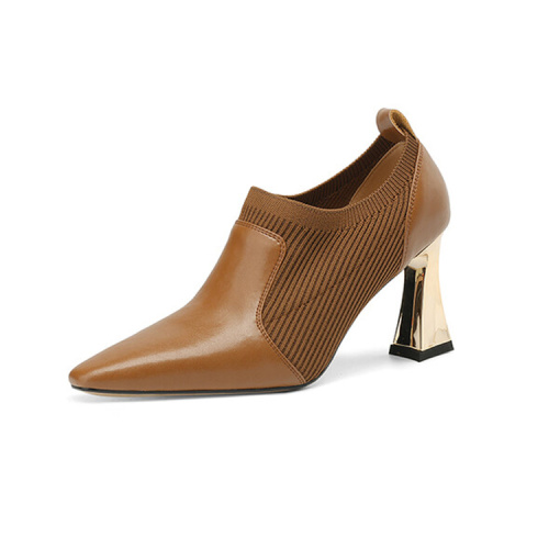 Pointed Toe Genuine Leather Chunky Heels Casual Shoes