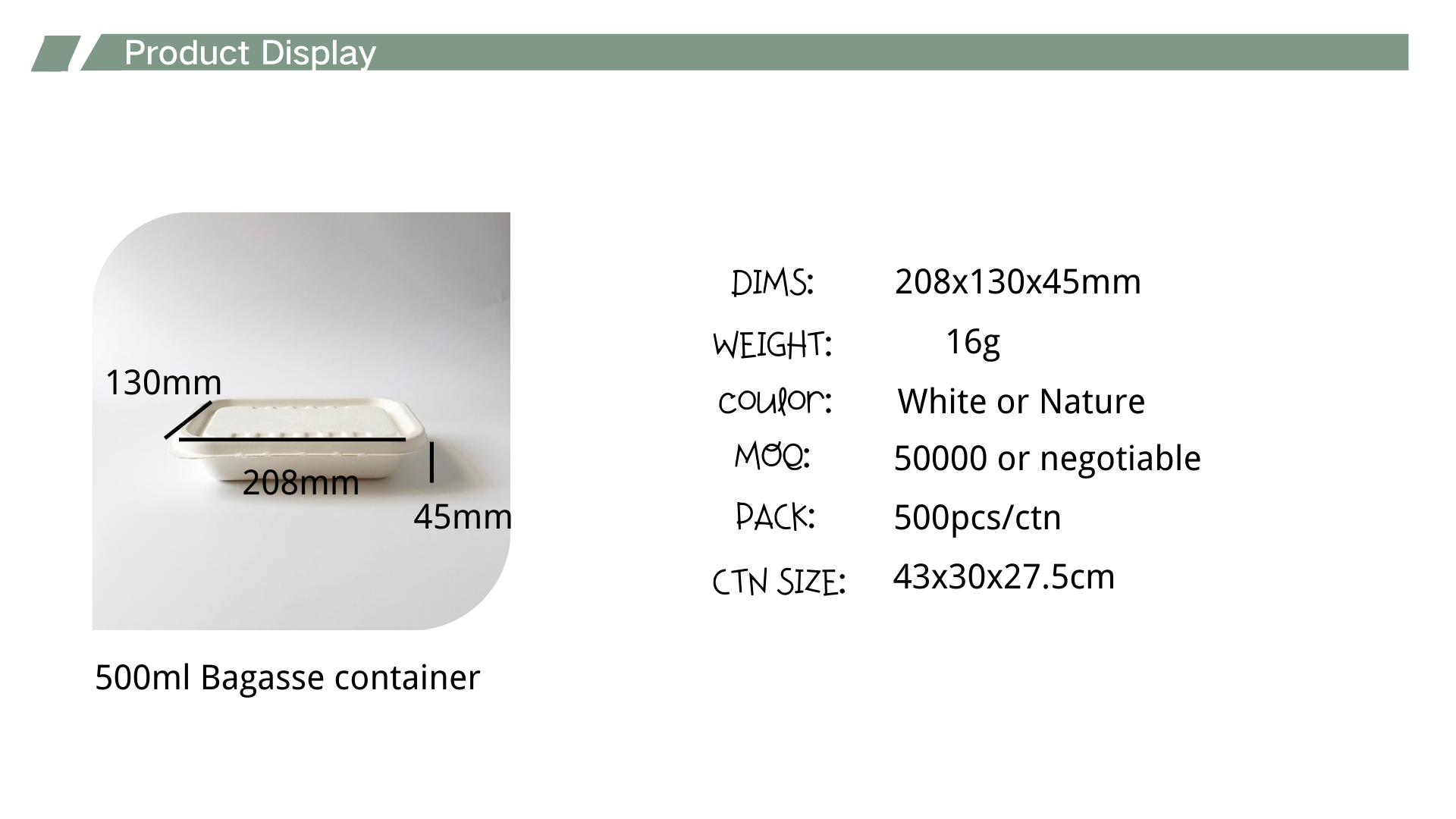 500ml bagasse container