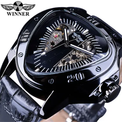 SLZg65 Steampunk Fashion Triangle Golden Skeleton Movement Men's Automatic Mechanical Watch: Top Brand Luxury Winner