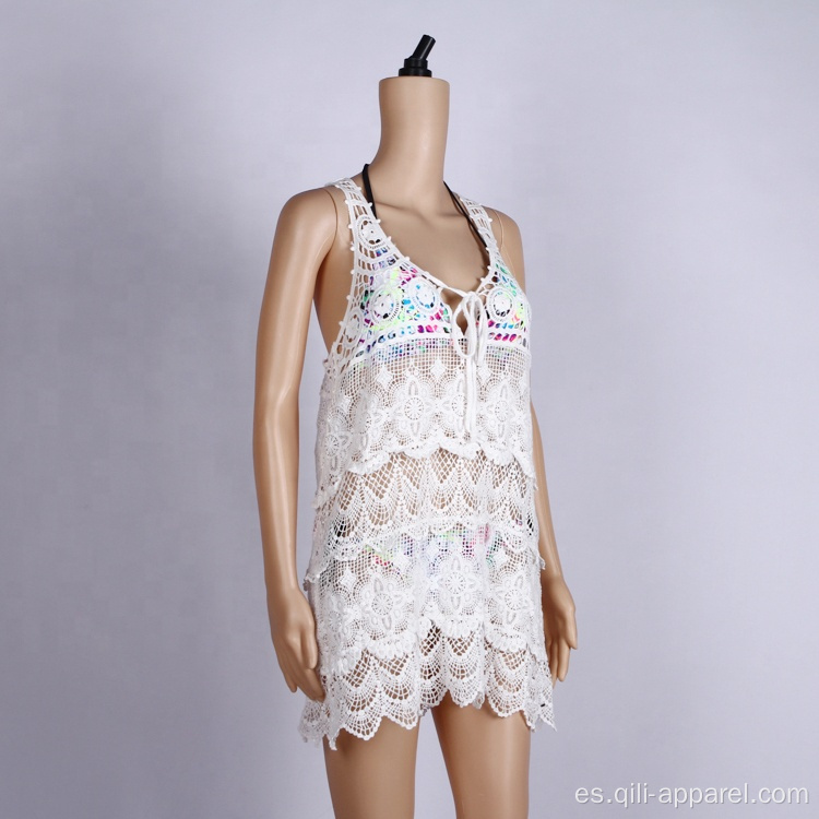 Vestido de playa de encaje blanco sexy Summer Cover Up