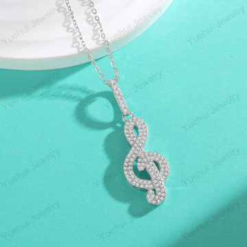 925 Sterling Silver Hip Hop Fashion Jewelry: Moissanite Pendant with White Pave and Musical Note Design