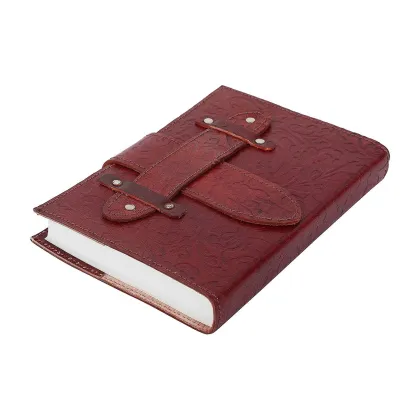 Customizable Red Leather Diary with Traditional Pattern