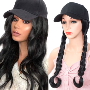 Adjustable Hat Wig Women Hats Long  Wave Hair Extensions With Black Female Baseball Cap All-in-one Hat Synthetic