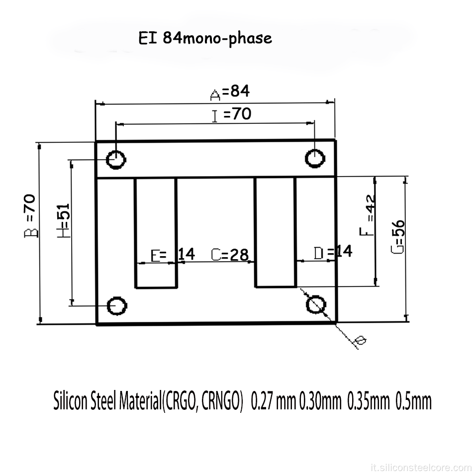 EI 84 Laminazione /Core di acciaio EI grado 800 /600 0,5 mm di spessore